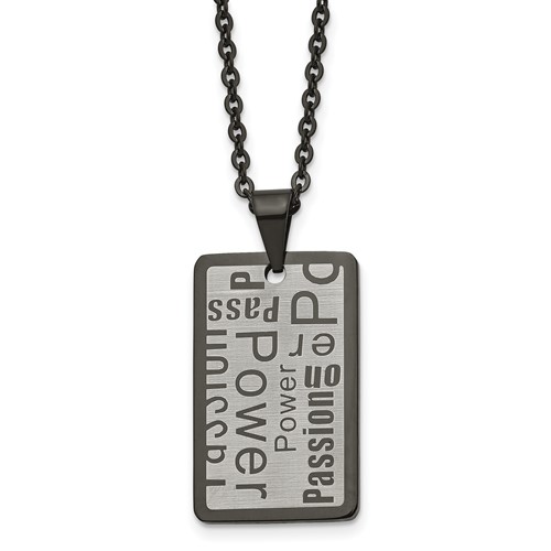 Chisel Stainless Steel Brushed and Polished Black IP-plated Power and Passion Pendant on a Cable Chain Necklace, 22"