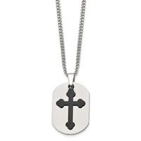 Chisel Stainless Steel Brushed and Polished Black IP-plated 2 Piece Cross and Dog Tag on a Curb Chain Necklace, 22" view 3