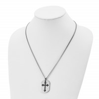 Chisel Stainless Steel Brushed and Polished Black IP-plated 2 Piece Cross and Dog Tag on a Curb Chain Necklace, 22" view 4
