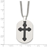 Chisel Stainless Steel Brushed and Polished Black IP-plated 2 Piece Cross and Dog Tag on a Curb Chain Necklace, 22" view 5