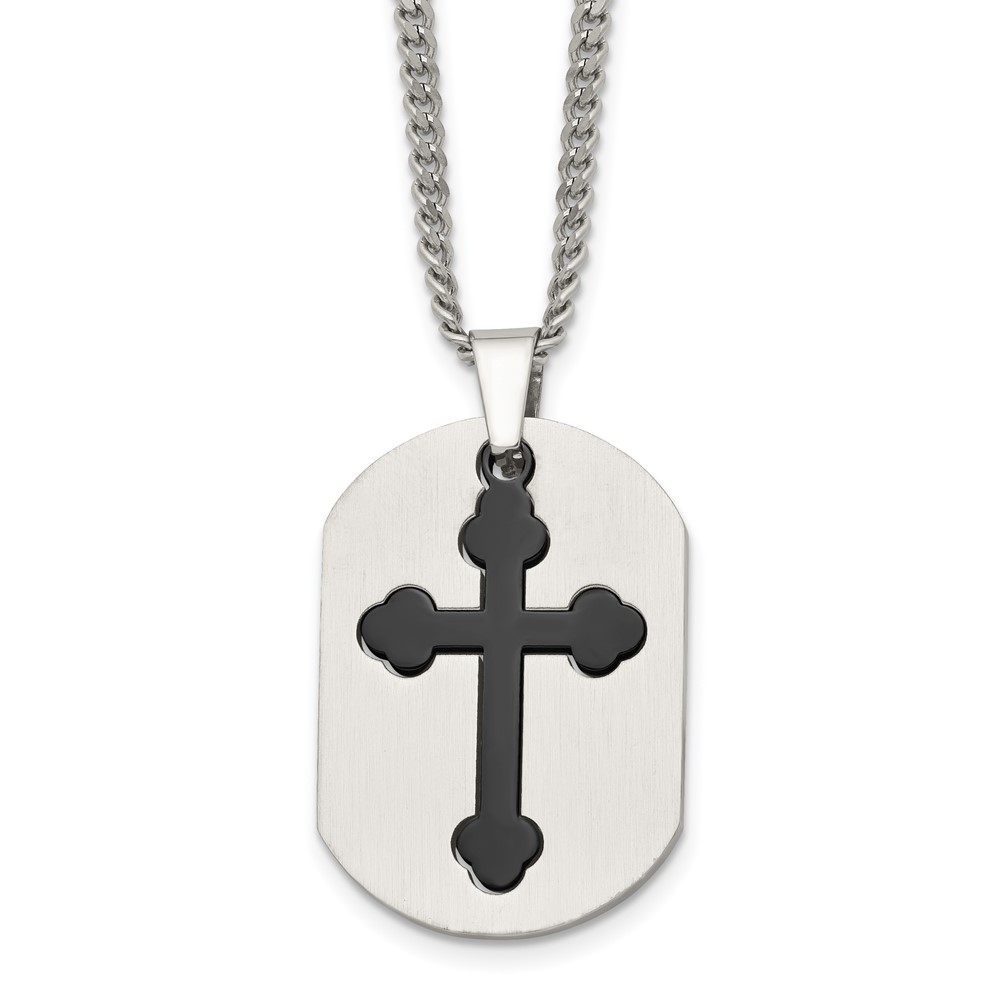 Stainless Steel Brushed & Polished Black IP-plated 2 Piece Cross Necklace