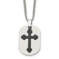 Chisel Stainless Steel Brushed and Polished Black IP-plated 2 Piece Cross and Dog Tag on a Curb Chain Necklace, 22" view 1