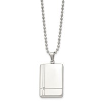 Chisel Stainless Steel Polished Necklace with CZ Dog Tag on a Ball Chain, 22" view 3