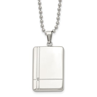 Chisel Stainless Steel Polished with CZ Dog Tag on a 22 inch Ball Chain Necklace