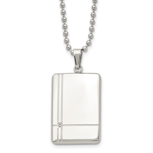 Chisel Stainless Steel Polished Necklace with CZ Dog Tag on a Ball Chain, 22"