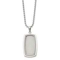 Stainless Steel 22in Polished and Textured Rectangle Necklace view 3