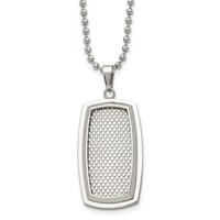 Stainless Steel 22in Polished and Textured Rectangle Necklace view 1