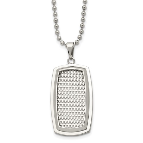 Stainless Steel Polished and Textured Rectangle Necklace, 22"