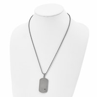 Stainless Steel Brushed & Polished Antiqued Black CZ DogTag Necklace, 22" view 4