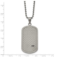 Stainless Steel Brushed & Polished Antiqued Black CZ DogTag Necklace, 22" view 3