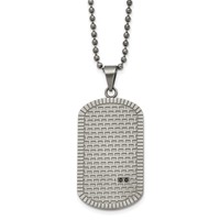 Stainless Steel Brushed & Polished Antiqued Black CZ DogTag Necklace, 22" view 1