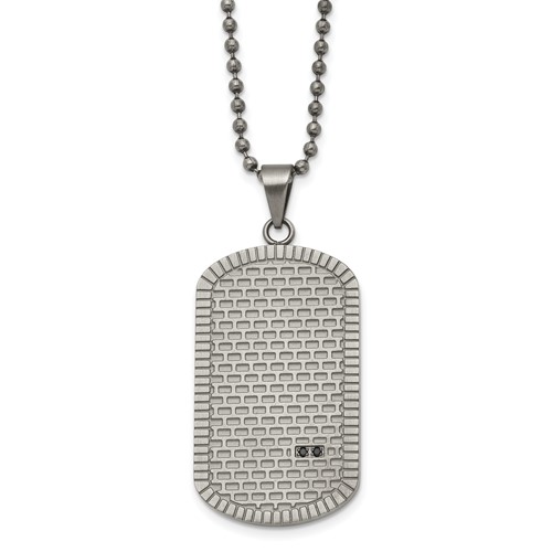 Stainless Steel Brushed & Polished Antiqued Black CZ DogTag Necklace, 22"
