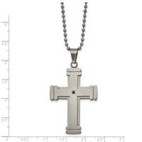 Chisel Stainless Steel Antiqued Brushed and Polished Necklace with Black CZ Cross Pendant on a Ball Chain, 22" view 3