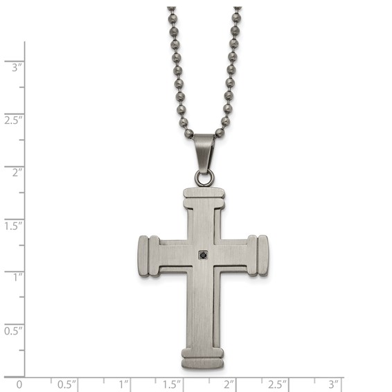 Chisel Stainless Steel Antiqued Brushed and Polished with Black CZ Cross Pendant on a 22 inch Ball Chain Necklace