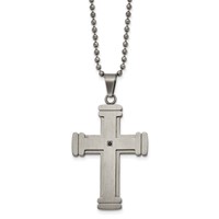 Chisel Stainless Steel Antiqued Brushed and Polished Necklace with Black CZ Cross Pendant on a Ball Chain, 22" view 1