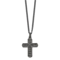 Chisel Stainless Steel Polished and Textured Gun Metal IP-plated Cross Pendant on a Curb Chain Necklace, 22" view 3