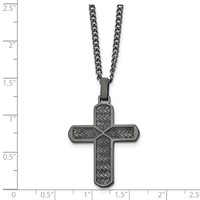 Chisel Stainless Steel Polished and Textured Gun Metal IP-plated Cross Pendant on a Curb Chain Necklace, 22" view 5