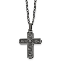 Chisel Stainless Steel Polished and Textured Gun Metal IP-plated Cross Pendant on a Curb Chain Necklace, 22" view 1