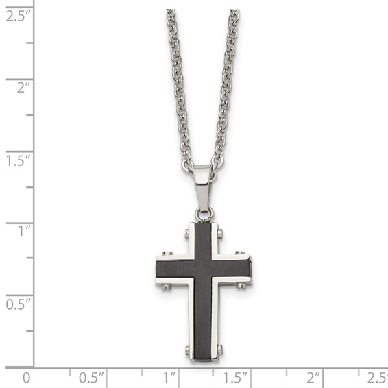 Chisel Stainless Steel Polished Black IP-plated Cross Pendant on a 22 inch Cable Chain Necklace
