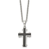 Chisel Stainless Steel Polished Black IP-plated Cross Pendant on a Cable Chain Necklace, 22" view 1