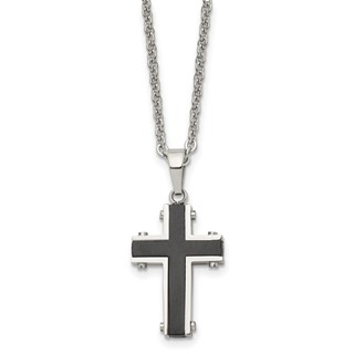 Chisel Stainless Steel Polished Black IP-plated Cross Pendant on a 22 inch Cable Chain Necklace