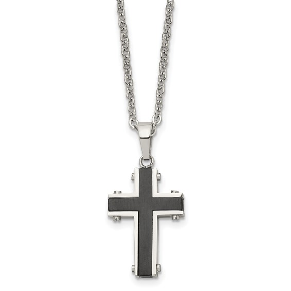 Chisel Stainless Steel Polished Black IP-plated Cross Pendant on a 22 inch Cable Chain Necklace