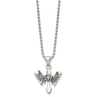 Chisel Stainless Steel Antiqued and Polished Cross Necklace with Wings Pendant on a Ball Chain, 20" view 3