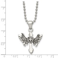 Chisel Stainless Steel Antiqued and Polished Cross Necklace with Wings Pendant on a Ball Chain, 20" view 5
