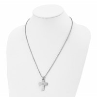 Chisel Stainless Steel Brushed and Polished Necklace with CZ Grooved Cross Pendant on a Ball Chain, 22" view 4
