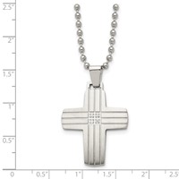 Chisel Stainless Steel Brushed and Polished Necklace with CZ Grooved Cross Pendant on a Ball Chain, 22" view 5