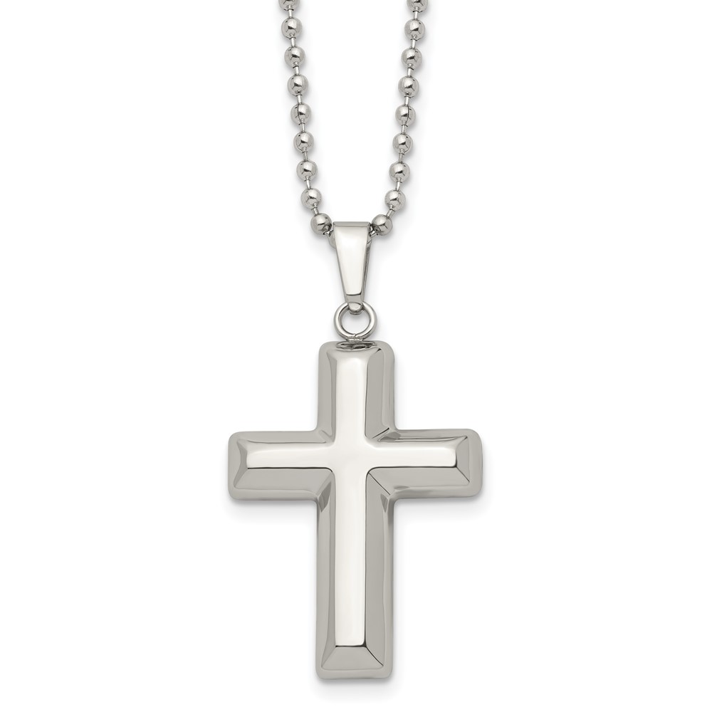 Stainless Steel Polished Hollow Cross 22in Necklace
