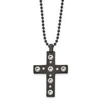 Stainless Steel Brushed and Polished Black IP-plated Cross Necklace, 22" view 3