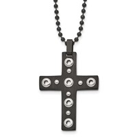 Stainless Steel Brushed and Polished Black IP-plated Cross Necklace, 22" view 1