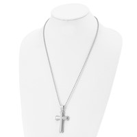 Chisel Stainless Steel Brushed and Polished Swirl Design Cross Pendant on a Ball Chain Necklace, 24" view 4