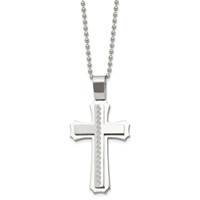 Chisel Stainless Steel Brushed and Polished Swirl Design Cross Pendant on a Ball Chain Necklace, 24" view 1