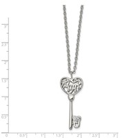 Chisel Stainless Steel Polished Clear Crystal Mom Heart Key Pendant on a Cable Chain Necklace, 20" view 3