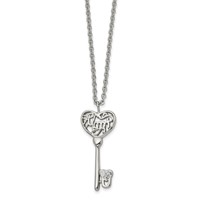 Chisel Stainless Steel Polished Clear Crystal Mom Heart Key Pendant on a Cable Chain Necklace, 20" view 1