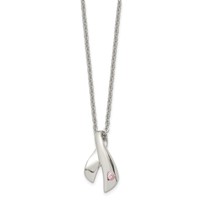 Stainless Steel Polished Necklace with Pink Awareness CZ, 20" view 2