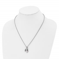 Stainless Steel Polished Necklace with Pink Awareness CZ, 20" view 4