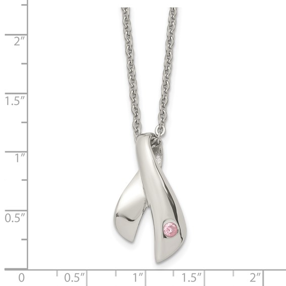 Stainless Steel Polished w/Pink Awareness CZ 20in Necklace