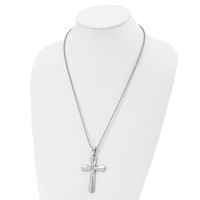 Chisel Stainless Steel Brushed and Polished Necklace with CZ Cross Pendant on a Ball Chain, 24" view 4