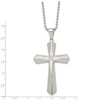 Chisel Stainless Steel Brushed and Polished Necklace with CZ Cross Pendant on a Ball Chain, 24" view 3