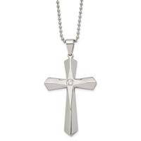 Chisel Stainless Steel Brushed and Polished Necklace with CZ Cross Pendant on a Ball Chain, 24" view 1