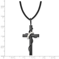 Chisel Stainless Steel Polished Black IP-plated Cross Necklace with Ring on a Leather Cord, 20.5" view 5