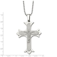 Chisel Stainless Steel Polished Laser Cut Crucifix Pendant on a Ball Chain Necklace, 22" view 3