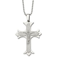 Chisel Stainless Steel Polished Laser Cut Crucifix Pendant on a Ball Chain Necklace, 22" view 1