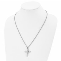 Chisel Stainless Steel Polished Necklace with CZ Cross Pendant on a Cable Chain, 22" view 4