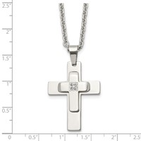 Chisel Stainless Steel Polished Necklace with CZ Cross Pendant on a Cable Chain, 22" view 5