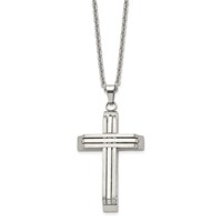 Chisel Stainless Steel Brushed and Polished Cross on a Cable Chain Necklace, 22" view 3