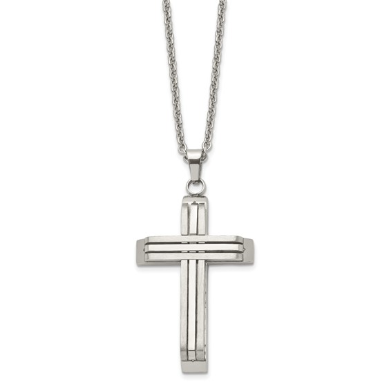 Chisel Stainless Steel Brushed and Polished Cross on a 22 inch Cable Chain Necklace